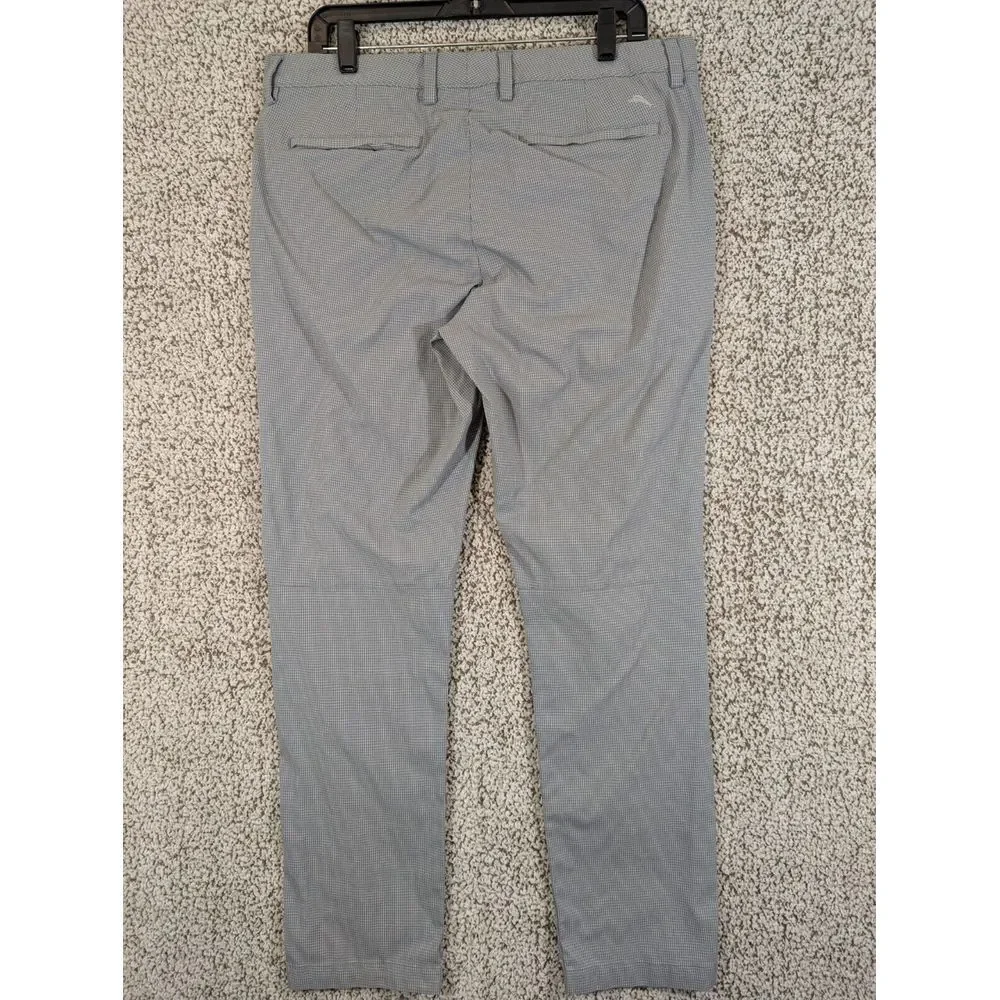 Tommy Bahama Pant Men 35x32 Gray Blue Micro Check Performance Golf Nylon Spandex